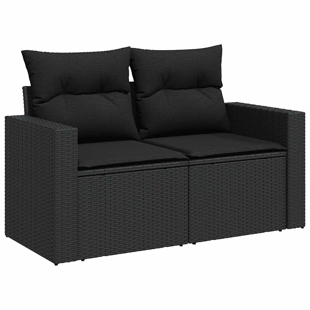 8-tlg. Garten-Sofagarnitur mit Kissen Schwarz Poly Rattan