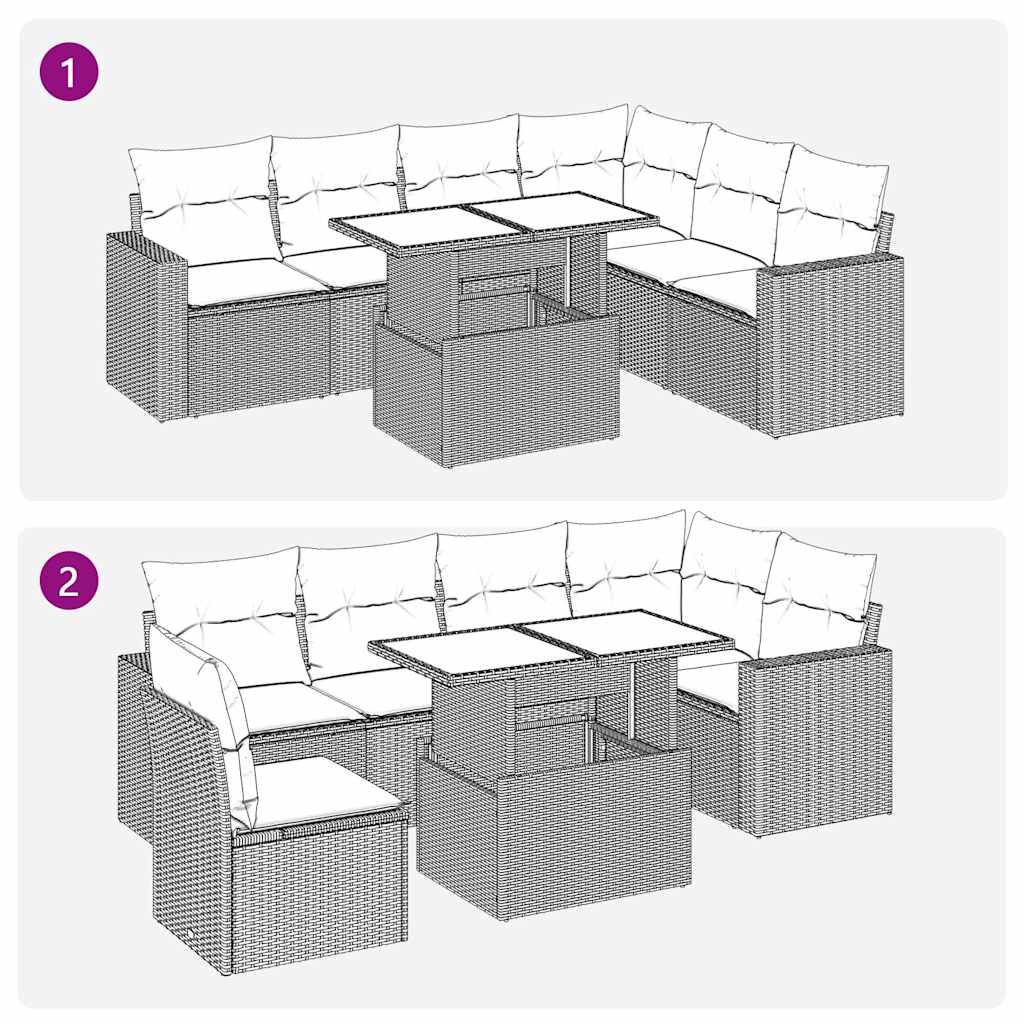 7-tlg. Garten-Sofagarnitur mit Kissen Schwarz Poly Rattan