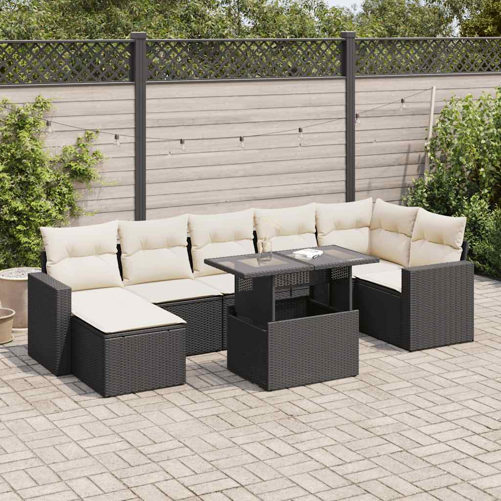 8-tlg. Garten-Sofagarnitur mit Kissen Schwarz Poly Rattan