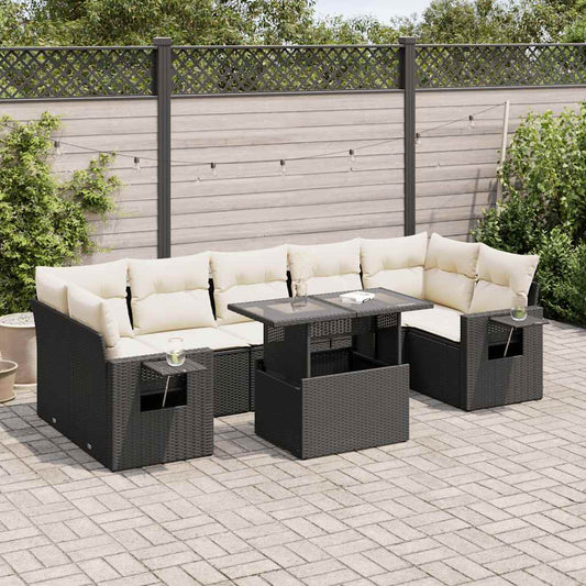 8-tlg. Garten-Sofagarnitur mit Kissen Schwarz Poly Rattan