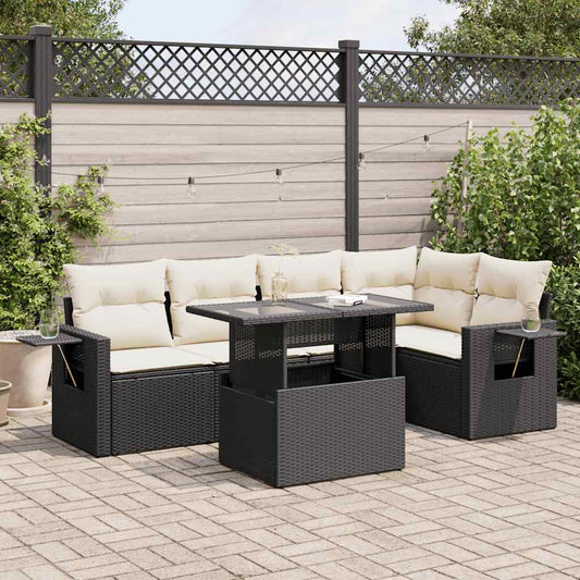 6-tlg. Garten-Sofagarnitur mit Kissen Schwarz Poly Rattan