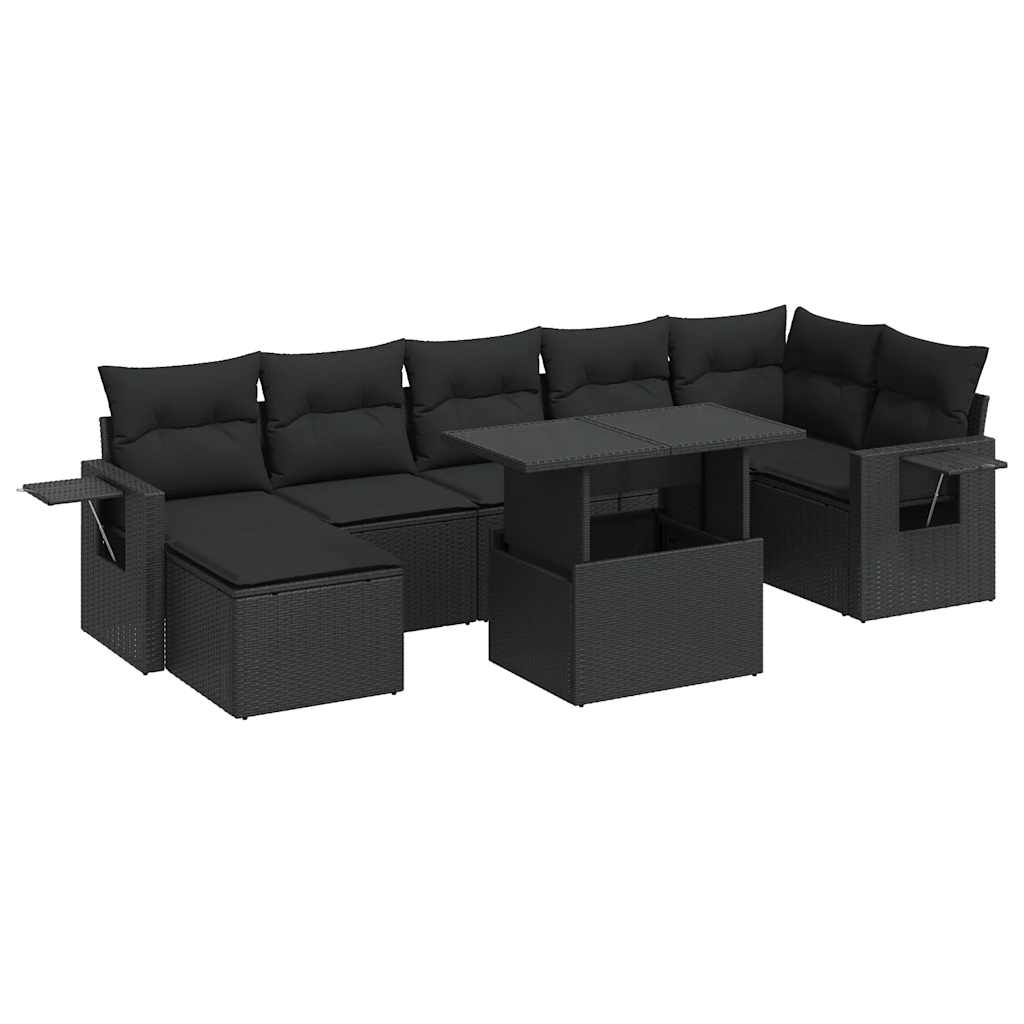 8-tlg. Garten-Sofagarnitur mit Kissen Schwarz Poly Rattan