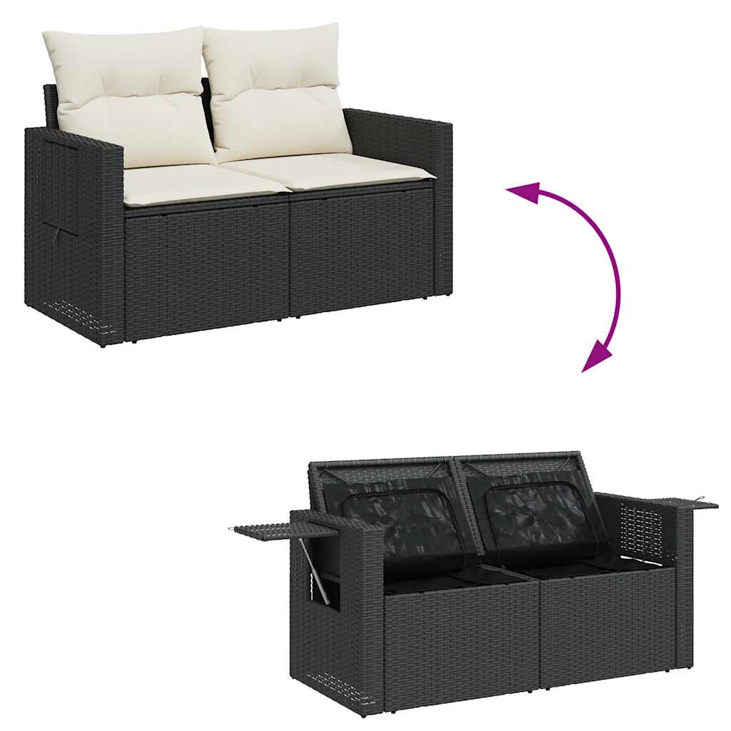 11-tlg. Garten-Sofagarnitur mit Kissen Schwarz Poly Rattan