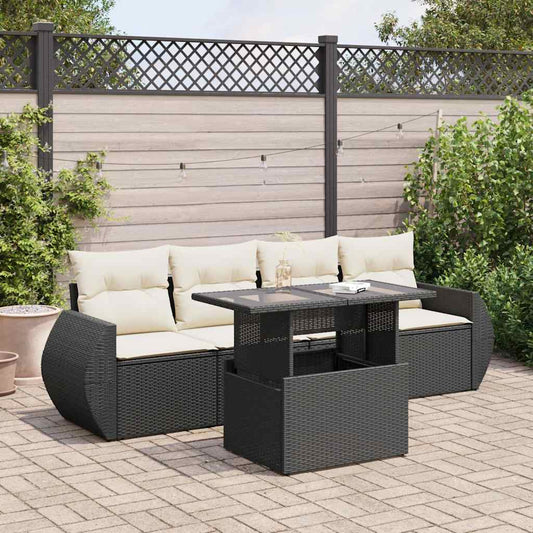 5-tlg. Garten-Sofagarnitur mit Kissen Schwarz Poly Rattan