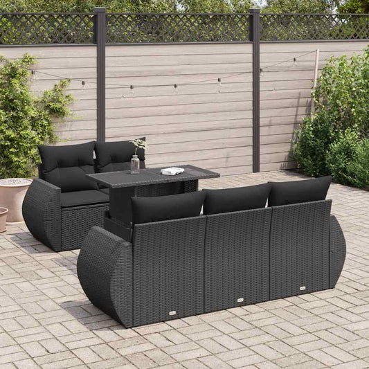 6-tlg. Garten-Sofagarnitur mit Kissen Schwarz Poly Rattan