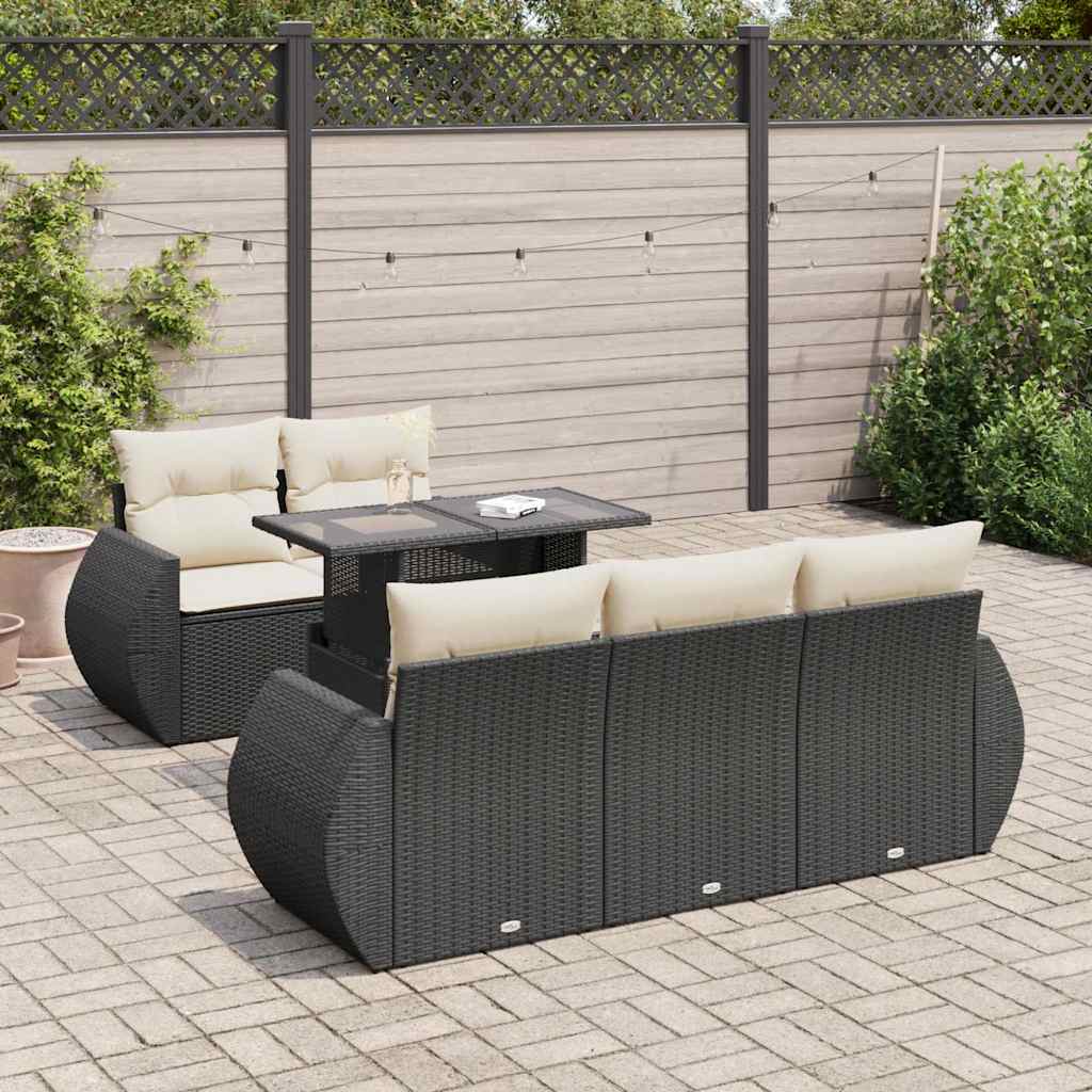 6-tlg. Garten-Sofagarnitur mit Kissen Schwarz Poly Rattan