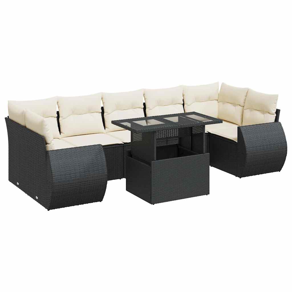 8-tlg. Garten-Sofagarnitur mit Kissen Schwarz Poly Rattan