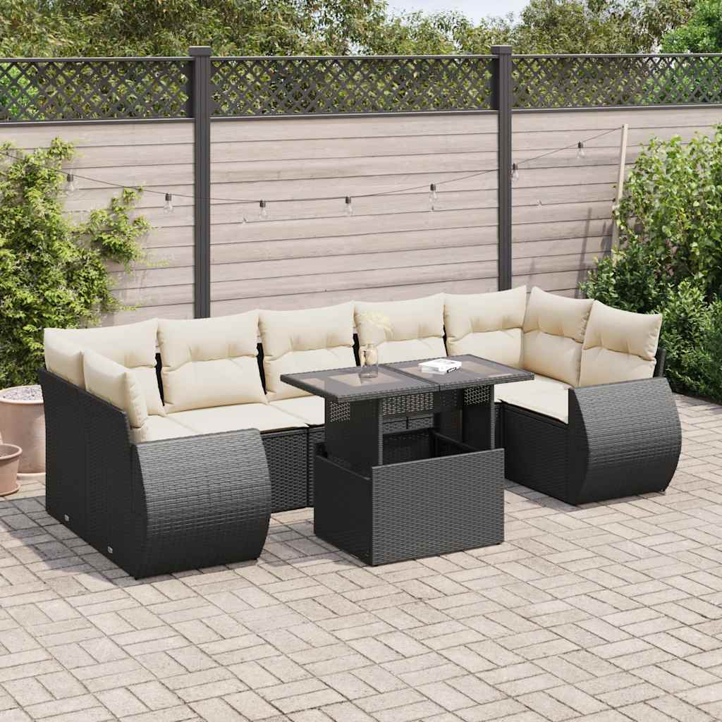 8-tlg. Garten-Sofagarnitur mit Kissen Schwarz Poly Rattan