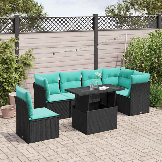 6-tlg. Garten-Sofagarnitur mit Kissen Schwarz Poly Rattan