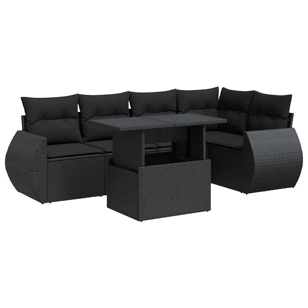 6-tlg. Garten-Sofagarnitur mit Kissen Schwarz Poly Rattan