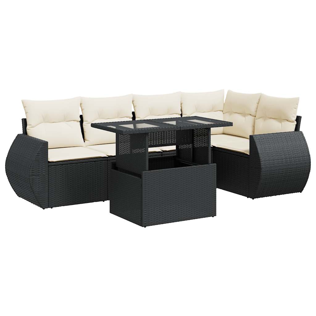 6-tlg. Garten-Sofagarnitur mit Kissen Schwarz Poly Rattan