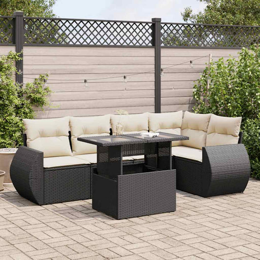 6-tlg. Garten-Sofagarnitur mit Kissen Schwarz Poly Rattan