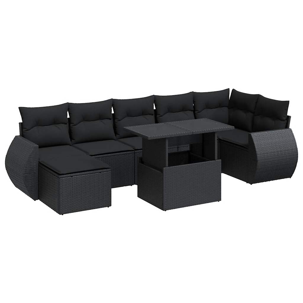 8-tlg. Garten-Sofagarnitur mit Kissen Schwarz Poly Rattan