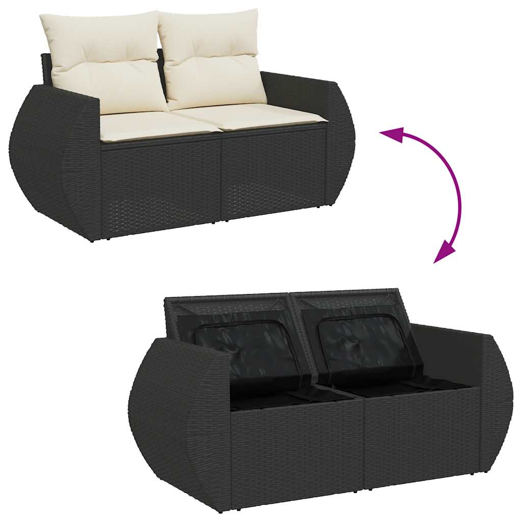 10-tlg. Garten-Sofagarnitur mit Kissen Schwarz Poly Rattan