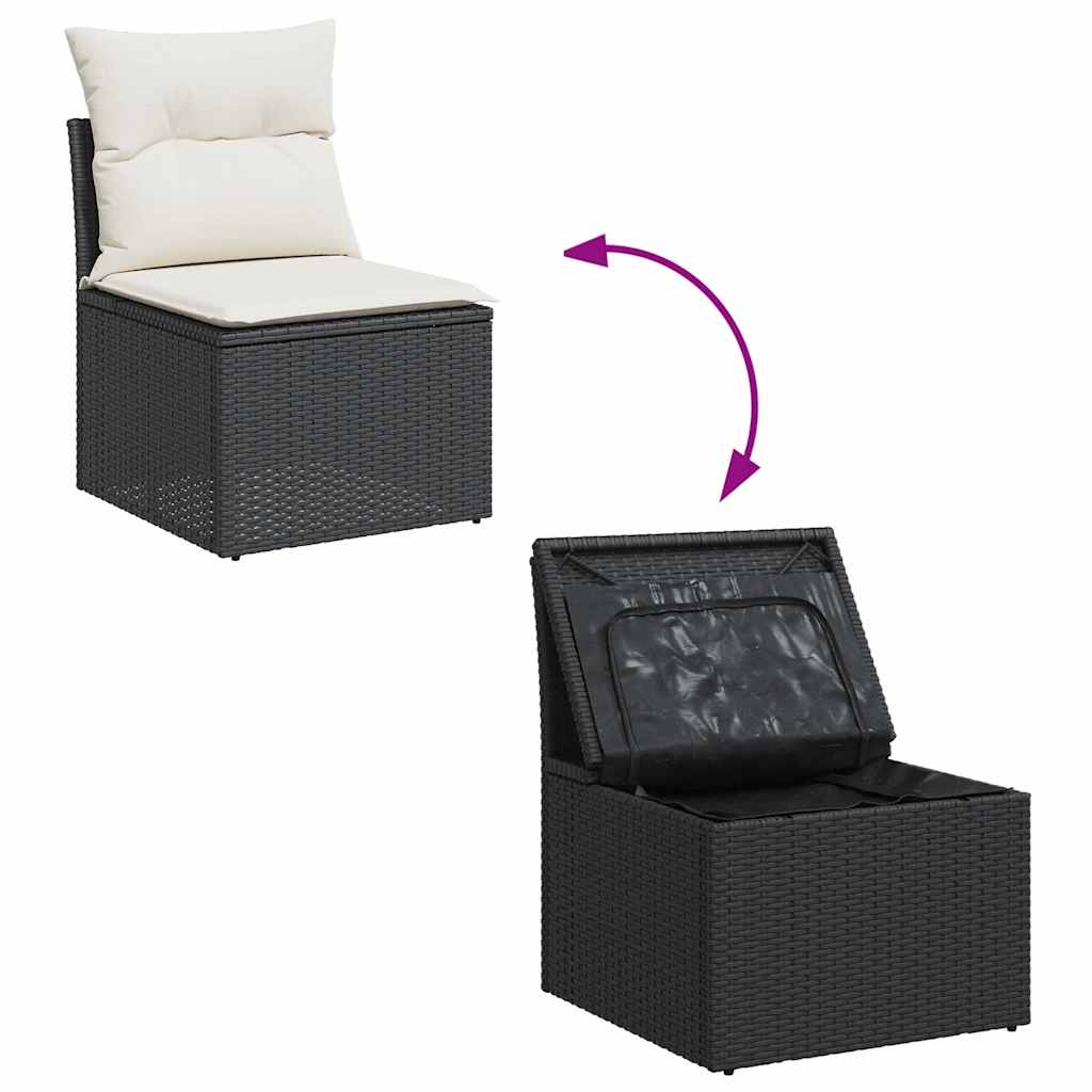 11-tlg. Garten-Sofagarnitur mit Kissen Schwarz Poly Rattan