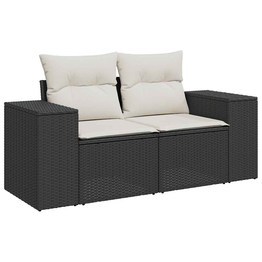 5-tlg. Garten-Sofagarnitur mit Kissen Schwarz Poly Rattan