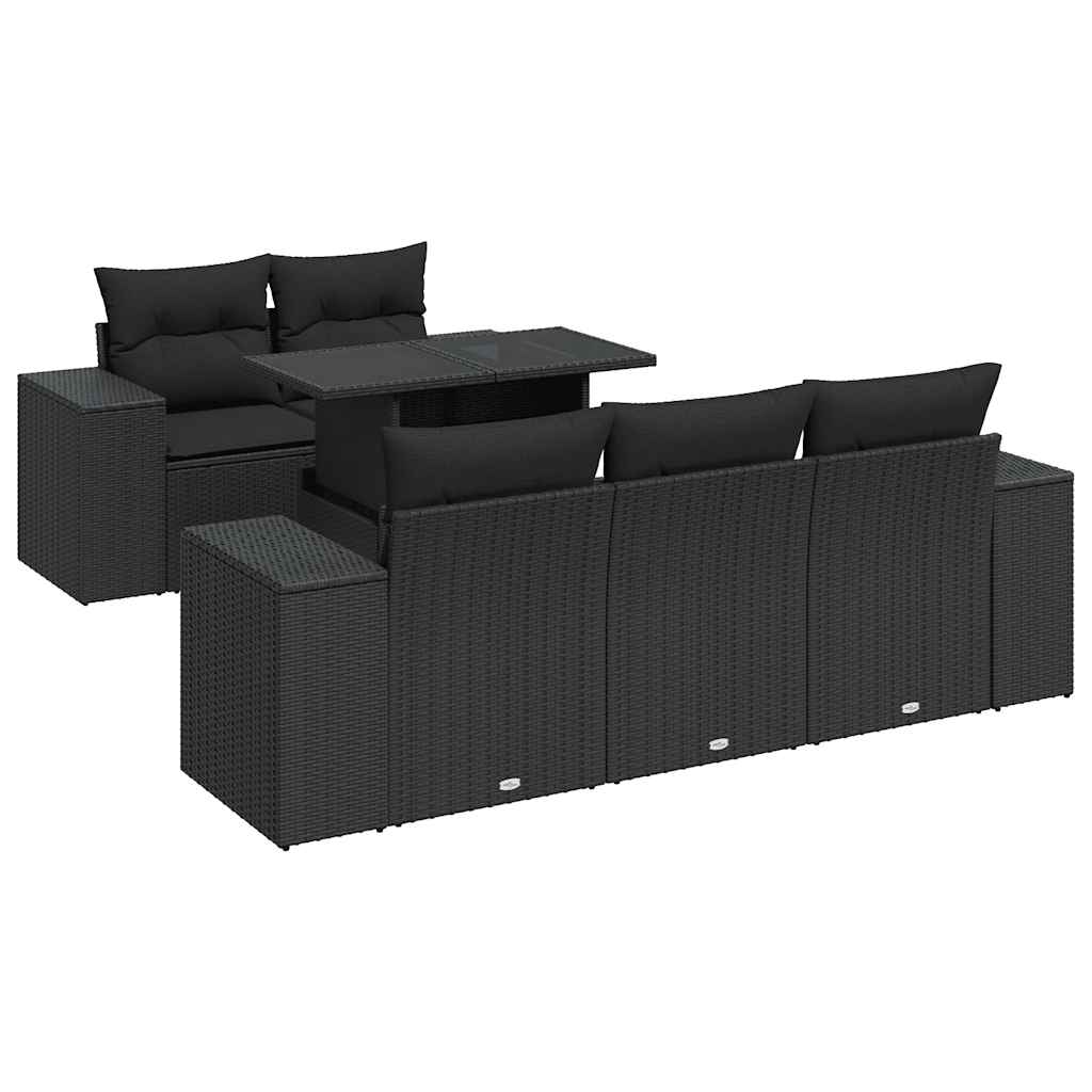 6-tlg. Garten-Sofagarnitur mit Kissen Schwarz Poly Rattan