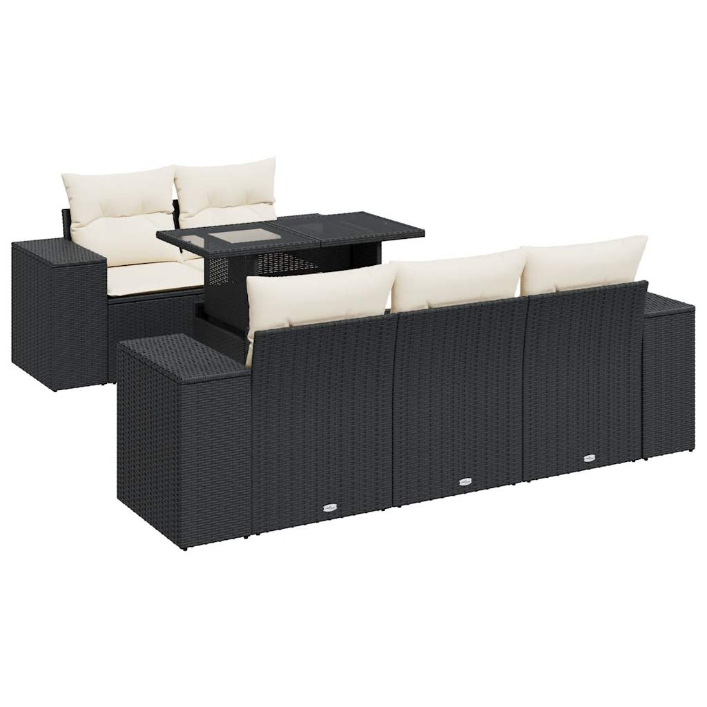 6-tlg. Garten-Sofagarnitur mit Kissen Schwarz Poly Rattan