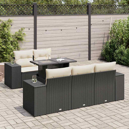 6-tlg. Garten-Sofagarnitur mit Kissen Schwarz Poly Rattan