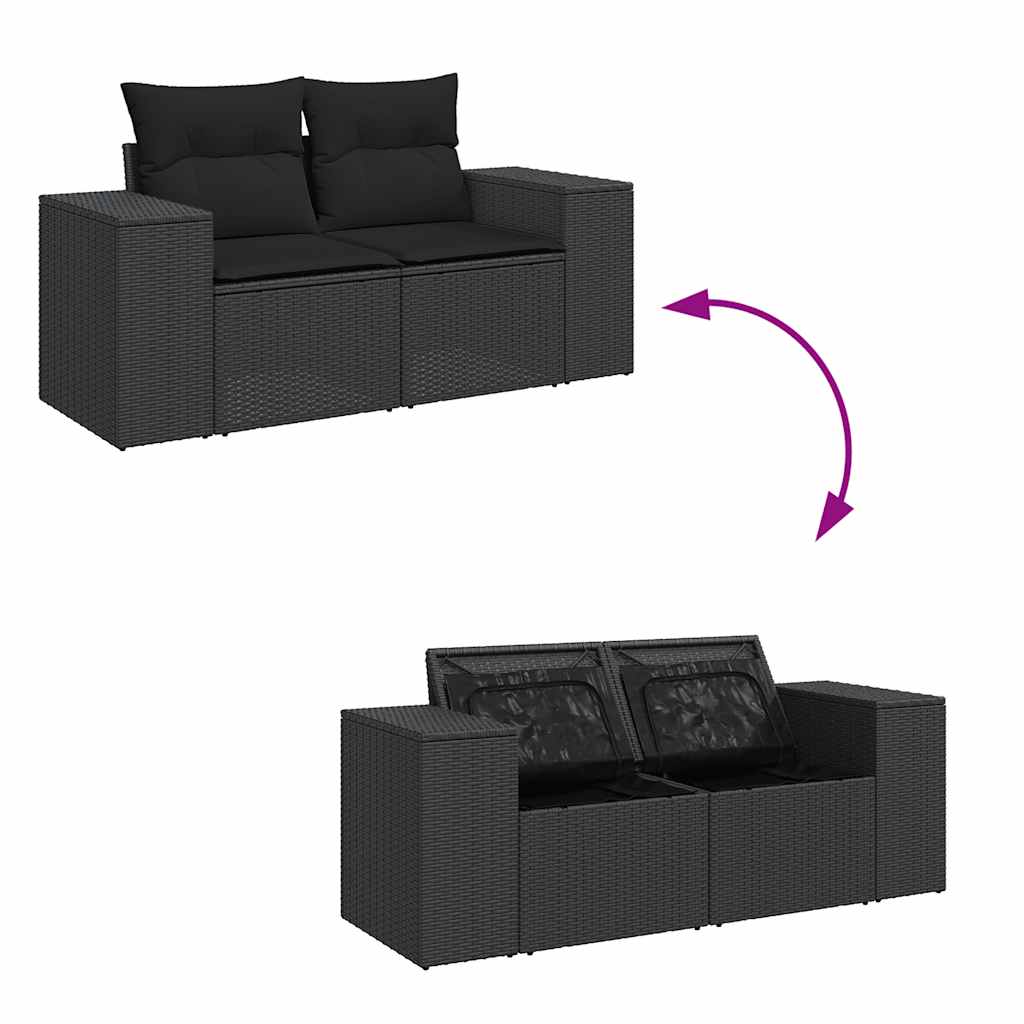 5-tlg. Garten-Sofagarnitur mit Kissen Schwarz Poly Rattan