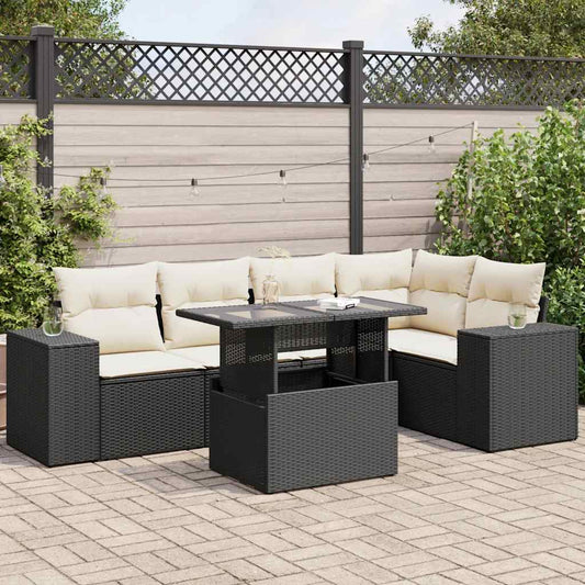 6-tlg. Garten-Sofagarnitur mit Kissen Schwarz Poly Rattan