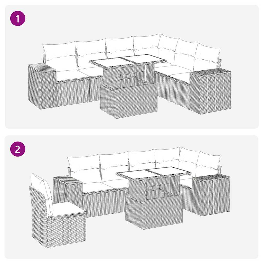 7-tlg. Garten-Sofagarnitur mit Kissen Schwarz Poly Rattan