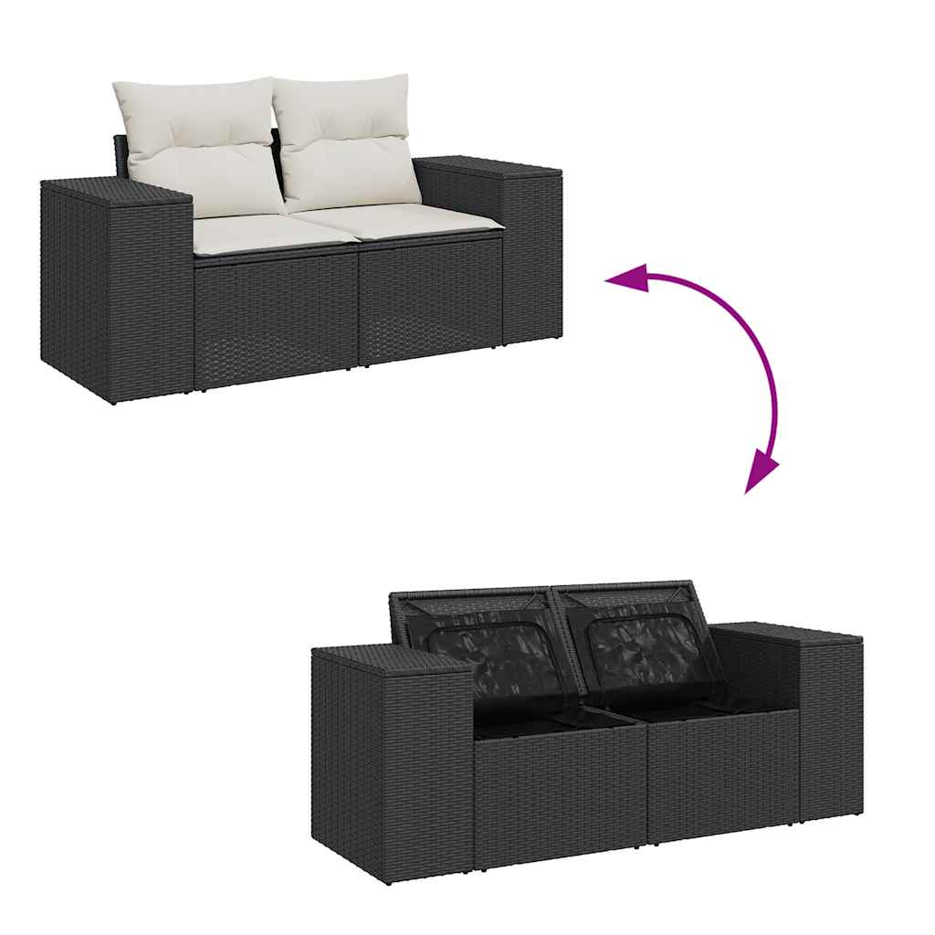 10-tlg. Garten-Sofagarnitur mit Kissen Schwarz Poly Rattan