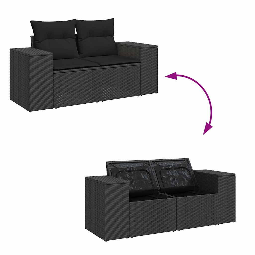 11-tlg. Garten-Sofagarnitur mit Kissen Schwarz Poly Rattan