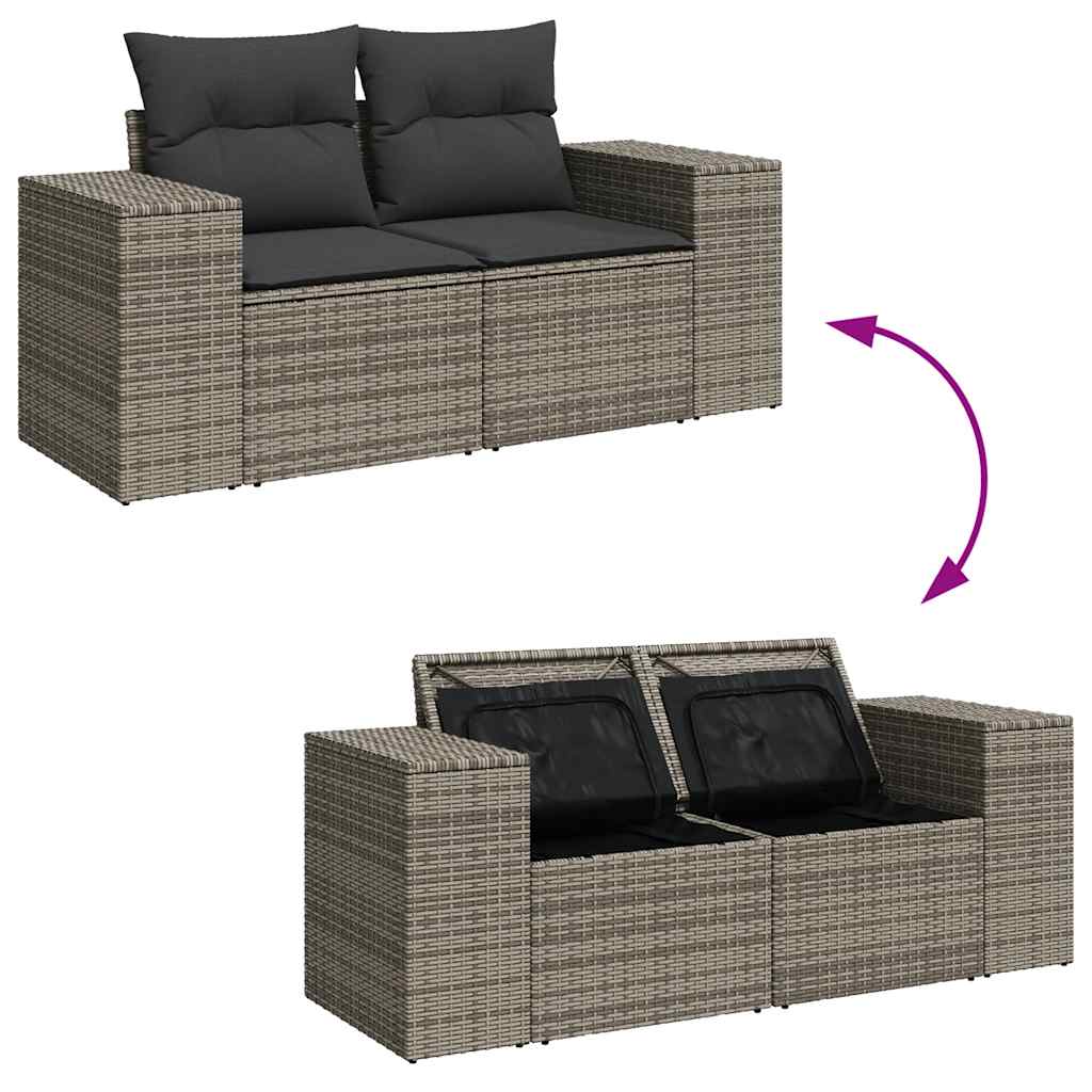 11-tlg. Garten-Sofagarnitur mit Kissen Grau Poly Rattan