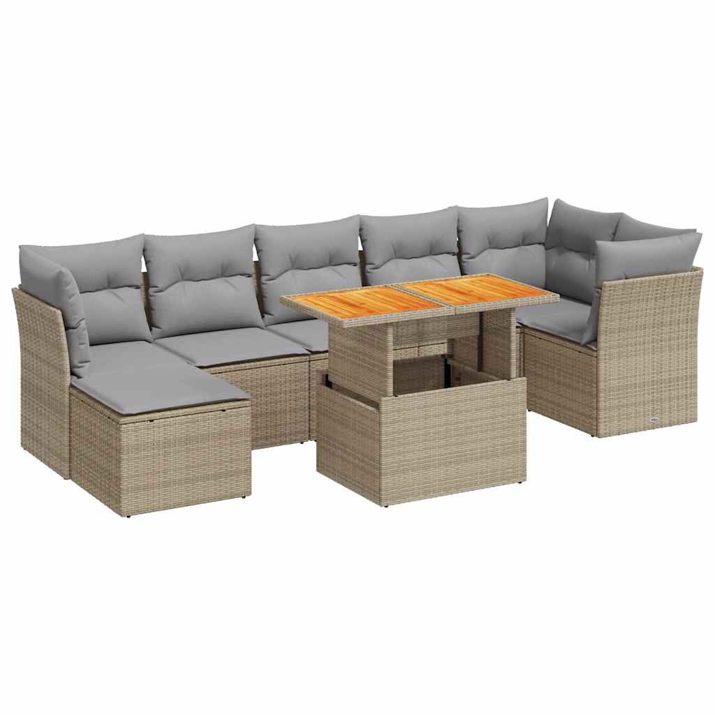 8-tlg. Garten-Sofagarnitur mit Kissen Beige Poly Rattan