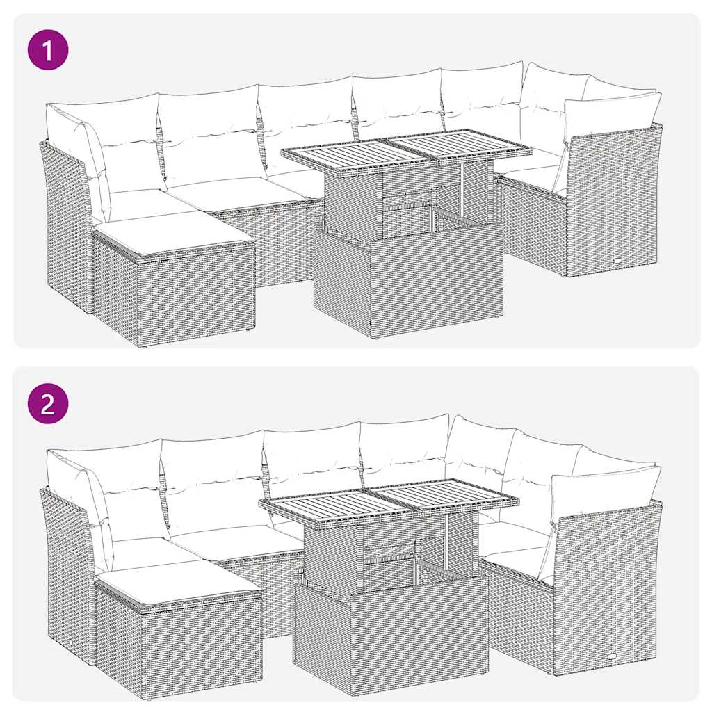 8-tlg. Garten-Sofagarnitur mit Kissen Grau Poly Rattan