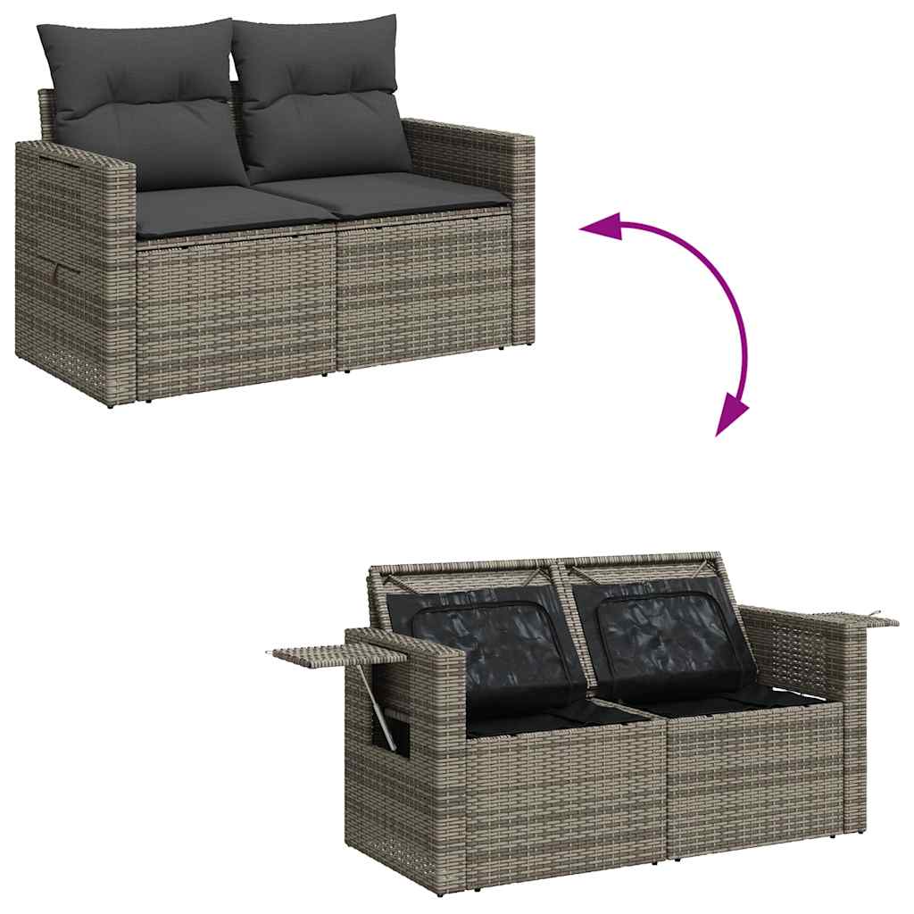 7-tlg. Garten-Sofagarnitur mit Kissen Grau Poly Rattan