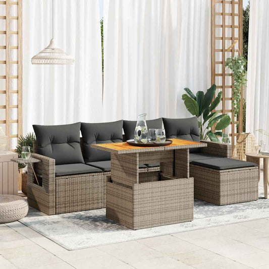 6-tlg. Garten-Sofagarnitur mit Kissen Grau Poly Rattan