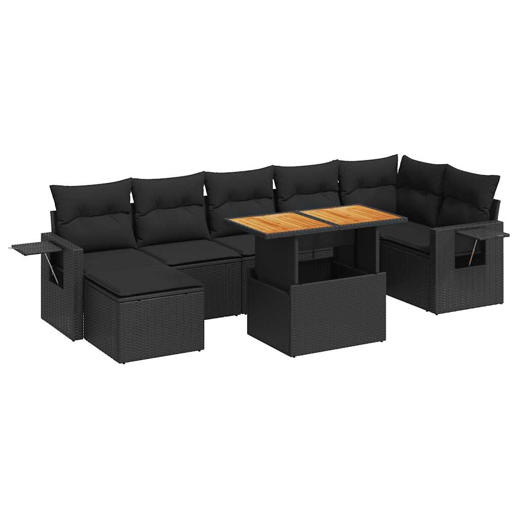 8-tlg. Garten-Sofagarnitur mit Kissen Schwarz Poly Rattan