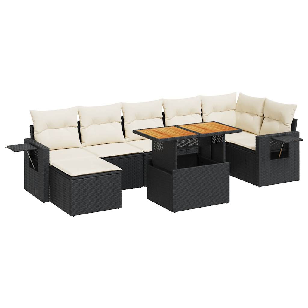 8-tlg. Garten-Sofagarnitur mit Kissen Schwarz Poly Rattan