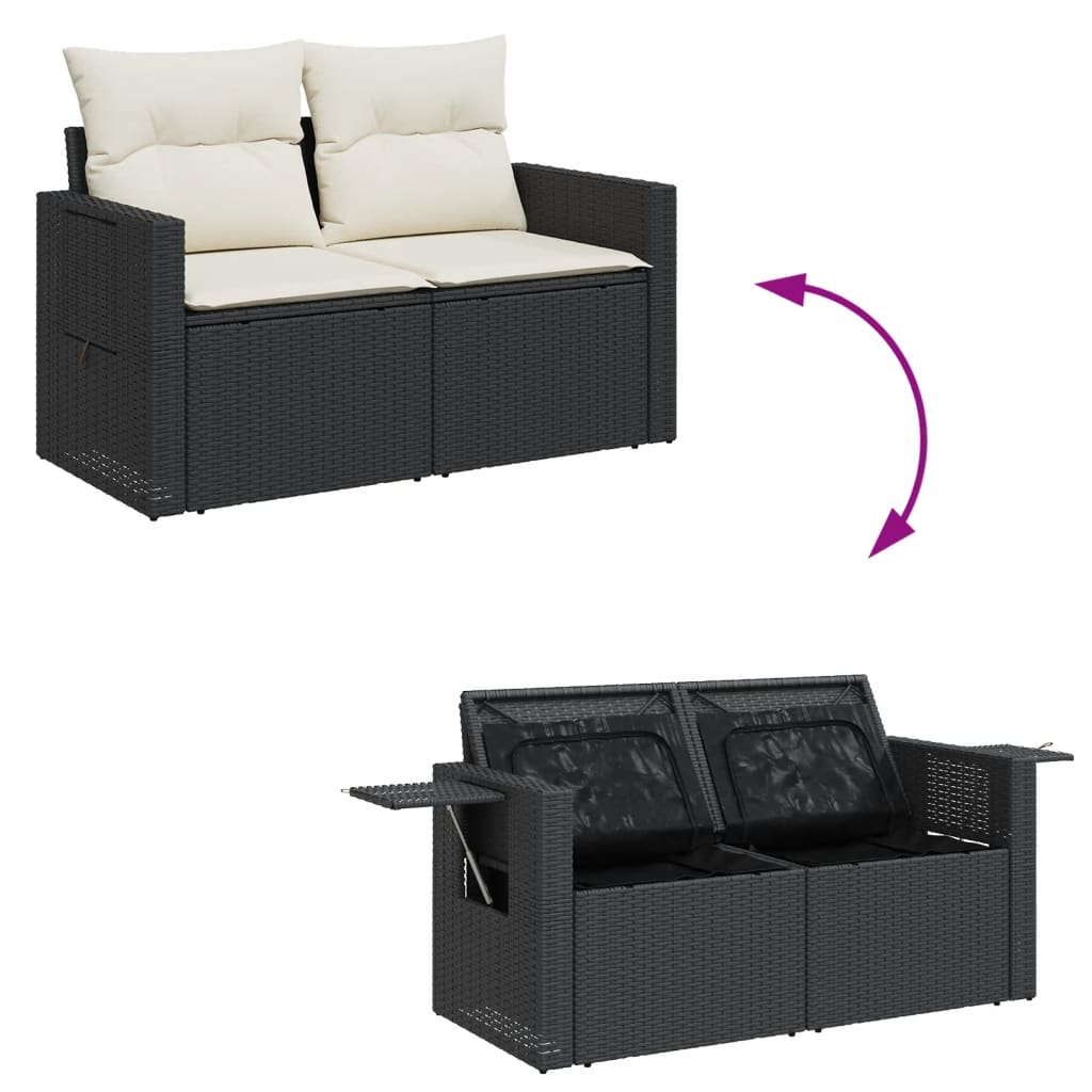 10-tlg. Garten-Sofagarnitur mit Kissen Schwarz Poly Rattan