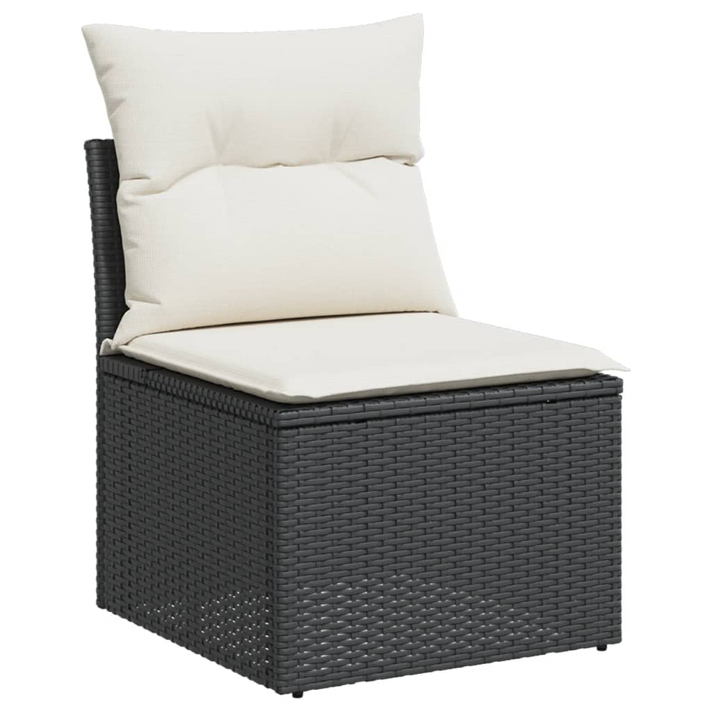 7-tlg. Garten-Sofagarnitur mit Kissen Schwarz Poly Rattan