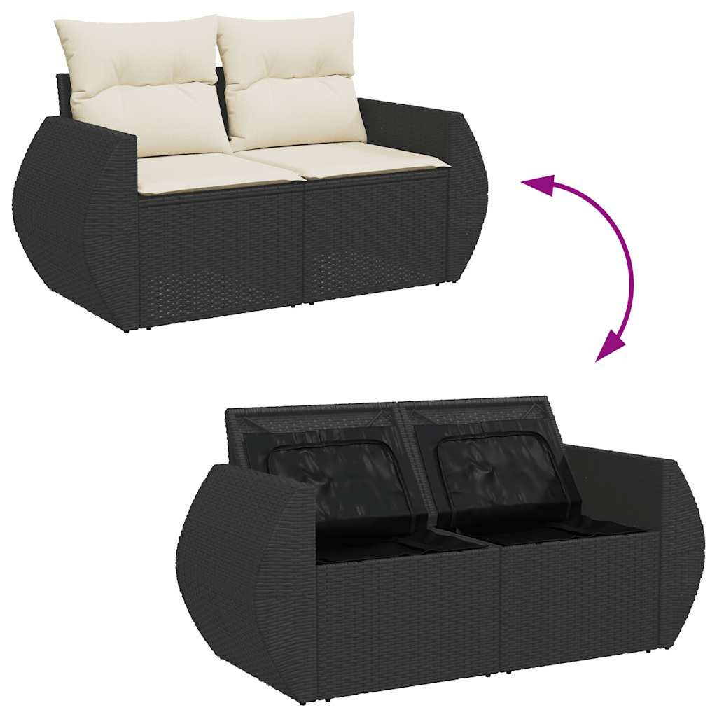 7-tlg. Garten-Sofagarnitur mit Kissen Schwarz Poly Rattan