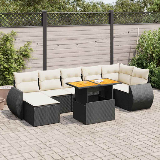 8-tlg. Garten-Sofagarnitur mit Kissen Schwarz Poly Rattan