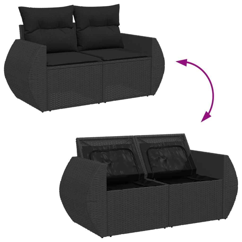 10-tlg. Garten-Sofagarnitur mit Kissen Schwarz Poly Rattan