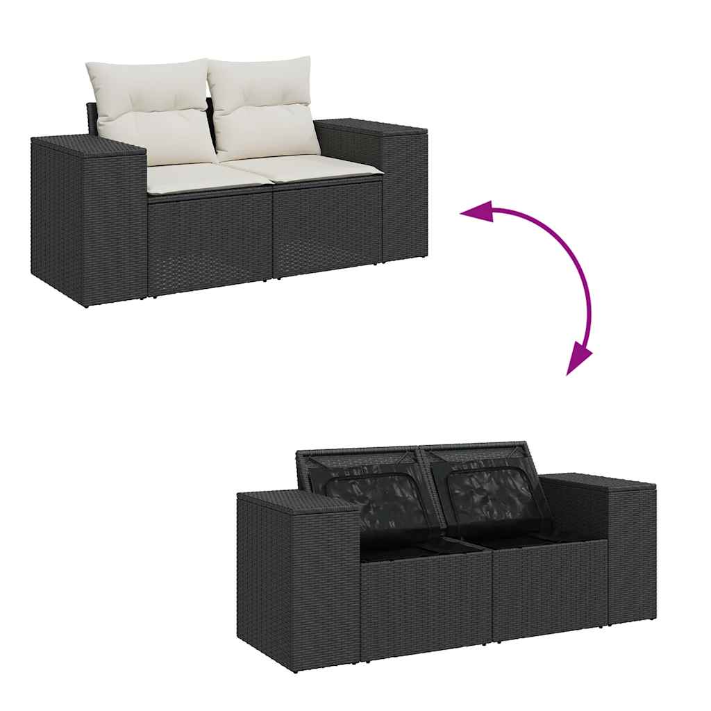 6-tlg. Garten-Sofagarnitur mit Kissen Schwarz Poly Rattan