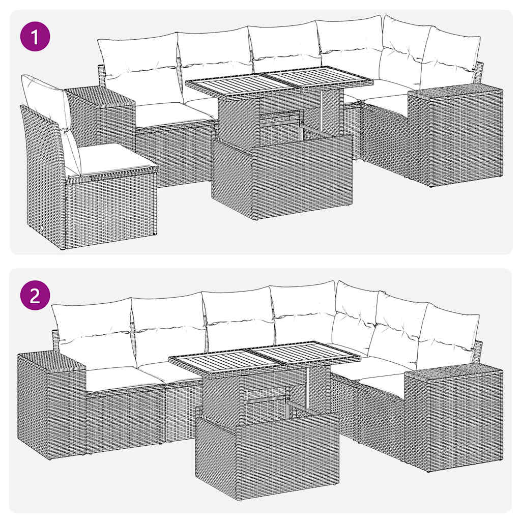 7-tlg. Garten-Sofagarnitur mit Kissen Schwarz Poly Rattan