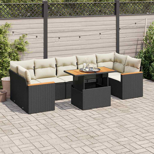 7-tlg. Garten-Sofagarnitur mit Kissen Schwarz Poly Rattan