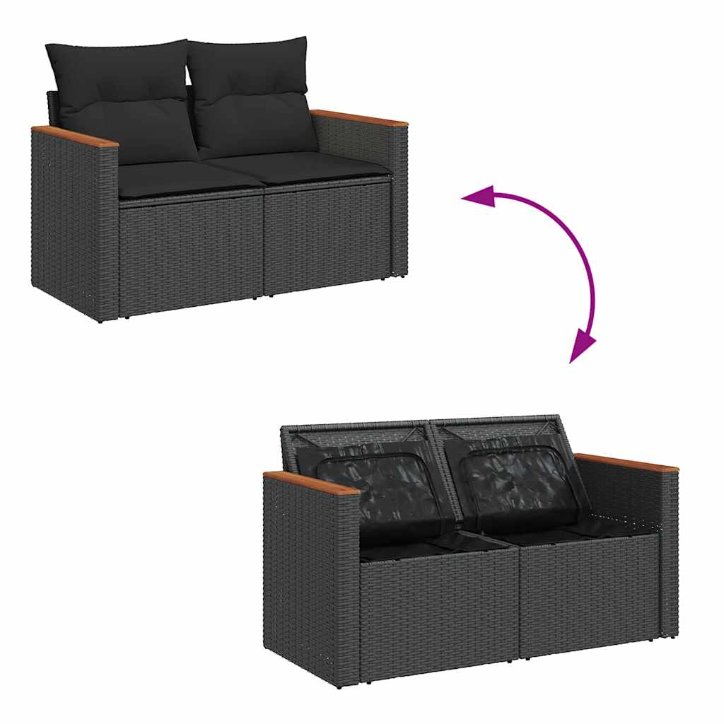 9-tlg. Garten-Sofagarnitur mit Kissen Schwarz Poly Rattan