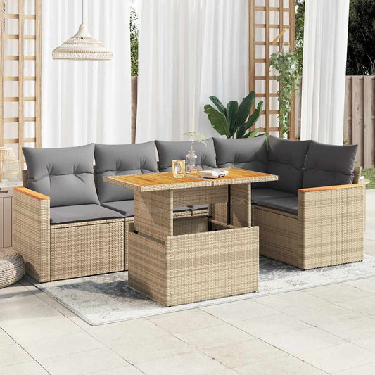 5-tlg. Garten-Sofagarnitur mit Kissen Beige Poly Rattan Akazie