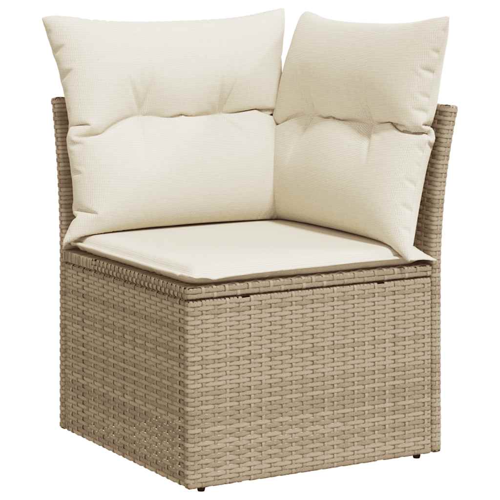 7-tlg. Garten-Sofagarnitur mit Kissen Beige Poly Rattan Akazie