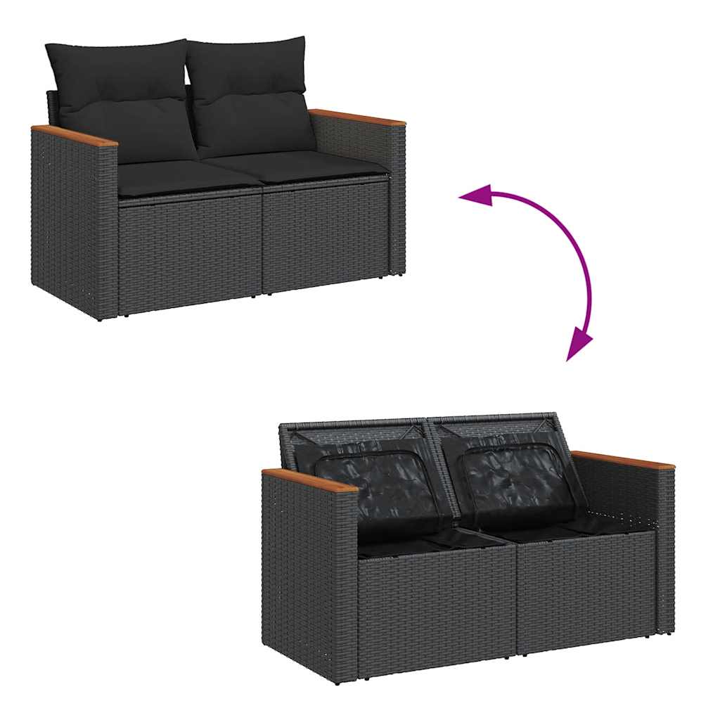 8-tlg. Garten-Sofagarnitur mit Kissen Schwarz Poly Rattan