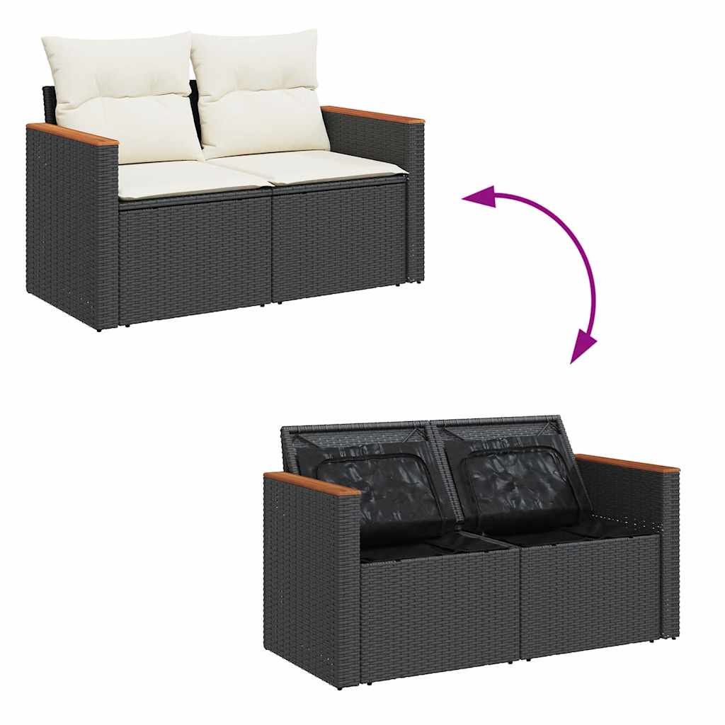 8-tlg. Garten-Sofagarnitur mit Kissen Schwarz Poly Rattan