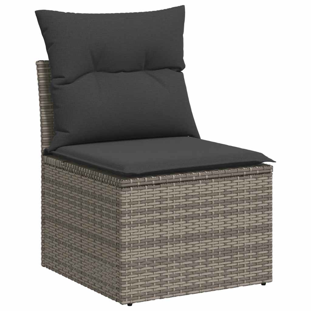 11-tlg. Garten-Sofagarnitur mit Kissen Grau Poly Rattan Akazie