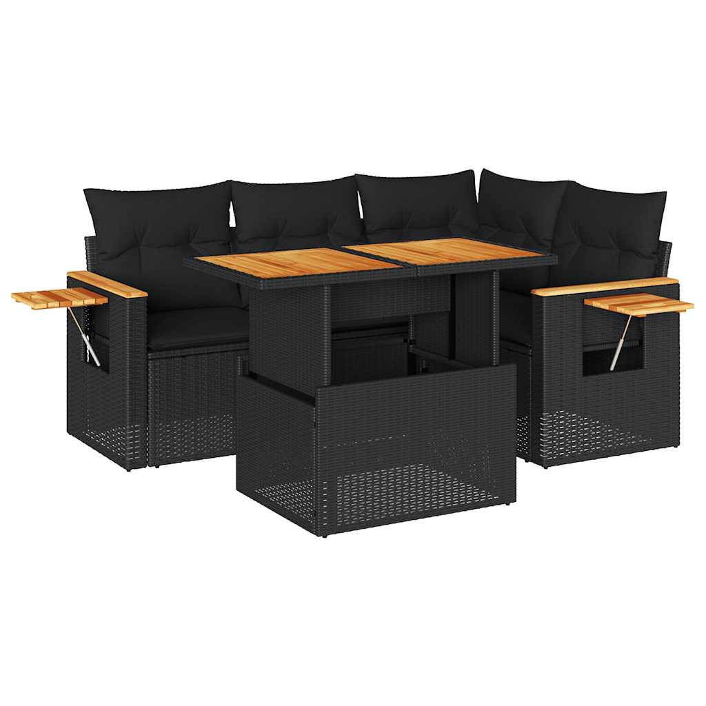 4-tlg. Garten-Sofagarnitur mit Kissen Schwarz Poly Rattan